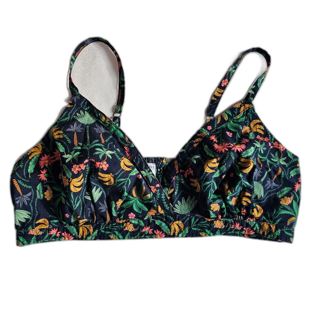 O.N.L.Y Old Navy Floral on Black 100% Cotton Bralette Summer or Swim Top sz XL